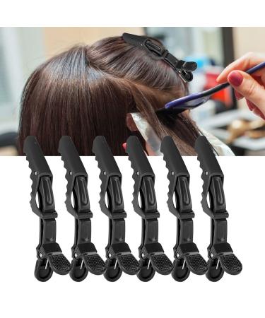 6pcs Black Crocodile Hair Sectioning Clips Non-Slip Single Prong Hairpins for Salon Hairdressing Styling