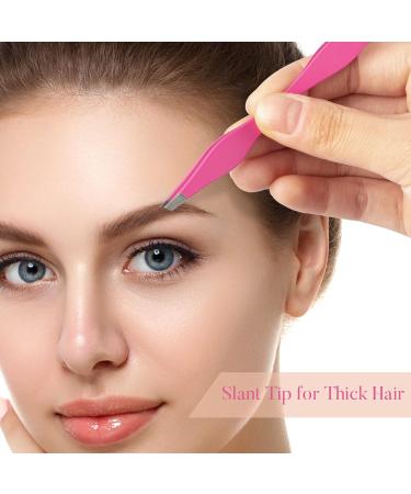 NUOMI 2 Pack Stainless Steel Eyebrow Tweezers with Slant/Pointed Tips - Pink and Black - Makeup Tools for Facial Hair Removal - Buy Online on SooperMarket.com