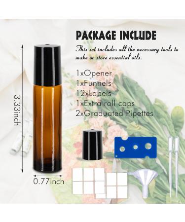 6 Pack Essential Oil Roller Bottles - 10ml Amber Glass with Stainless Steel Rollers | Includes Labels Openers Funnels & Dropper | Perfect for DIY Essential Oils - Buy Online on SooperMarket.com
