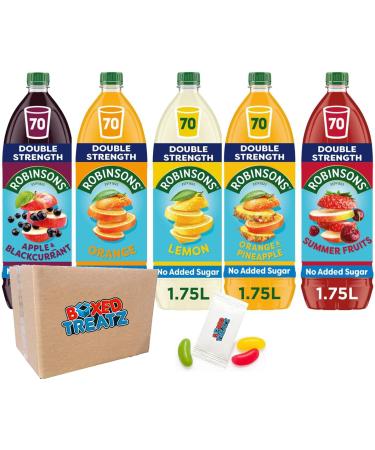Robinsons Double Strength No Added Sugar Squash 1.75L Assorted Robinsons Concentrate Squash Bundle Of 5 Orange & Pineapple Lemon Summerfruits Orange Blackcurrant & Apple Boxed Treatz