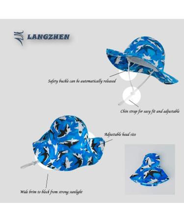 LANGZHEN Beach Sun Protection Hat for Baby Girls - Adjustable Toddler Kids Hat with Wide Brim & Chin Strap, Black Shark-Blue, 1-2 Years - Buy Online on SooperMarket.com