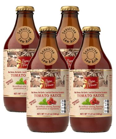 Papa Vince Pasta Tomato Sauce: no onion no garlic no sugar added low acid for sensitive stomach glass canned no coloring no preservative no additive. Fresh Clean Food Sicily Italy 11.6 oz 4Pack