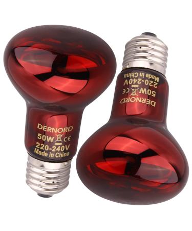 Dernord reptiles red light lamp pear - 50 watts infrared lamp for prehistoric toad turtles Turtles bird spider Terrarium red light lamp heat lamp animals 2 pack red light lamp 50W