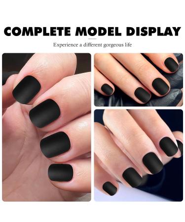 LuckForever 240pc Black Matte Square Press-On Nails | Short Fake Nails & Adhesive Tabs for Women & Girls - Stunning Acrylic Nail Tips - Buy Online on SooperMarket.com