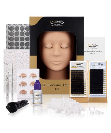 LASHVIEW Lash Extension Kit, Eyelash Extension Kit,Professional Eyelash Mannequin Head Kit with 4pc Removable Eyelids, Lash Kit for Eyelash Extensions Beginners,Training Makeup and Eyelash Graft