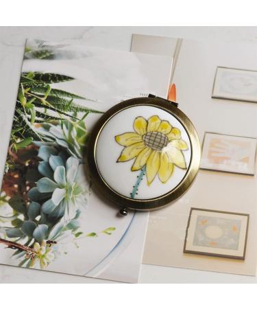 ROSEWARD Hand Painted Sunflower Compact Mirror - 1X/2X Magnifying Copper Round Handheld Makeup Mirror for Women - Unique Travel Gift - Buy Online on SooperMarket.com