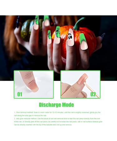Halloween Press on Nails Halloween Press on Nails Medium Horror Ghost and Skull Halloween Fake Nails 24PCS Coffin French Tip False Nails with Gel Glue - Buy Online on SooperMarket.com