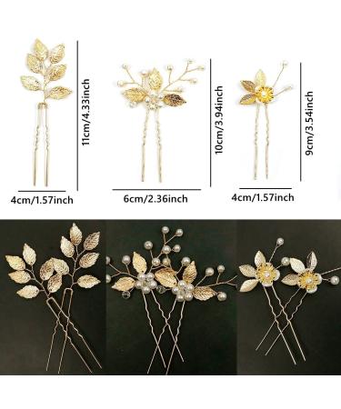Gold Leaf Wedding Hair Pins with Pearls & Crystals - Bridal Hair Accessories - Buy Online on SooperMarket.com