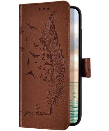 Uposao compatible with samsung galaxy a20e shell retro feather bird pattern leather cell phone bag protective cover flip wallet pocket case cover cell phone case leather cover wallet brown
