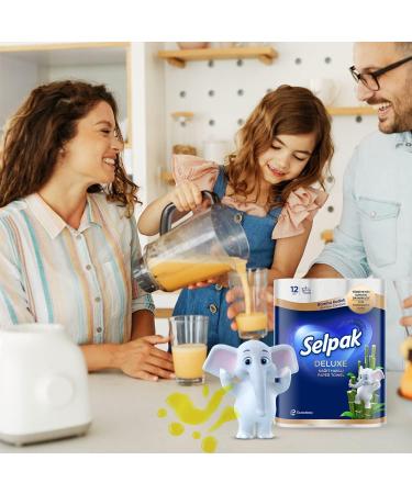 Buy SELPAK Deluxe Kitchen Roll 3-Layer 3600 Sheets | Super Absorbent Bamboo Paper Towels | Elephant Shaped | Premium 48 Rolls (4x12) Moisture-Resistant & Reusable - Buy Online on SooperMarket.com