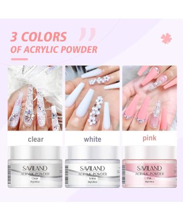 Saviland Acrylic Nail Kit - 30g Clear Pink & White Powder 120ml Liquid Set for Beginners | DIY Nail Art Extension - Buy Online on SooperMarket.com
