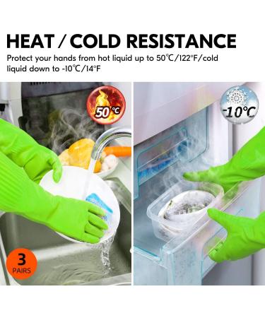 Vgo 3 Pairs Household Cleaning Gloves - Extra Thick Rubber Dishwashing Gloves with Long Sleeves | RB2143 S(3 Pack) Green - Buy Online on SooperMarket.com