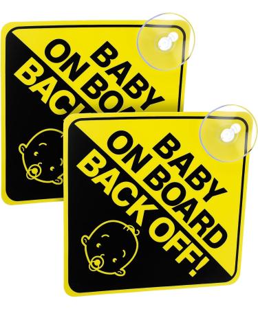 Bewudy 2 PCS Baby on Board Car Warning Sign with Suction Cups - Reusable Yellow Baby in Car Sticker (Back Off) - Eye-catching Safety Decal for Vehicles - Buy Online on SooperMarket.com