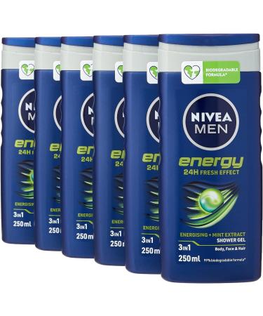 Nivea Men Energy Shower Gel 250 ml - Pack of 6 & MEN Cool Kick Anti-Perspirant Deodorant Roll On Pack of 6 (6 x 50 ml) Fresh Men's Roll On Deodorant + Fresh Masculine Fragrance + Anti-Perspirant Deodorant MEN Cool Kick - Buy Online on SooperMarket.com