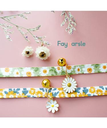 Faygarsle Cotton Breakaway Cat Collar with Bell Daisy Charm - Green & Orange - Buy Online on SooperMarket.com