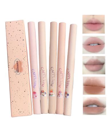 Domality 5 Colors Lip Liner Pen Set 5pcs Nude Pink Lipstick Set Longwear Waterproof Creamy Matte Finish Lip Pencil for Defines Perfect Lip Shape