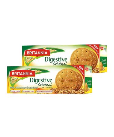 BRITANNIA Digestive Original Biscuits 14.11oz (400g) - Whole Wheat Flavor Cookies - Breakfast & Tea Time Healthy Snacks - Suitable for Vegetarians (Pack of 2) Digestive Original 12.34 Ounce (Pack of 2)