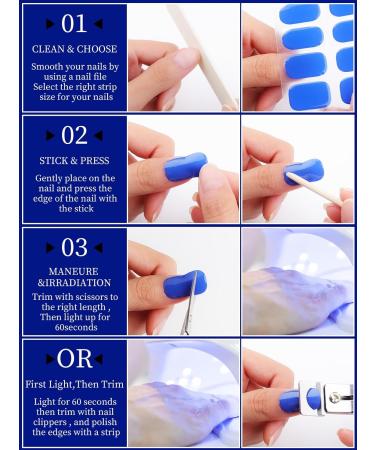 Kalolary 32PCS Cured Gel Nail Polish Strips Adhesive Full Wrap Gel Nail Art Sticker Waterproof Gel Nail Wrap Stickers with Nail File and Stick(UV/LED Lamp Required) (Ultramarine Blue) - Buy Online on SooperMarket.com