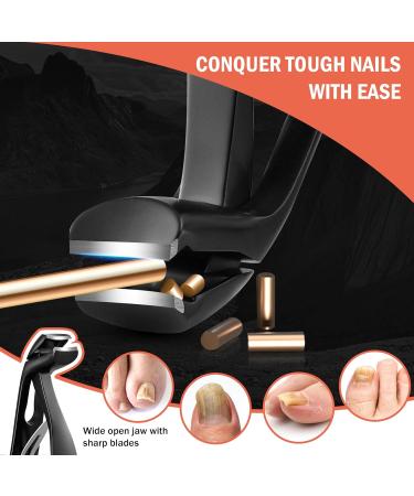 BEZOX Angled Head Nail Clippers for Seniors | Ergonomic Toenail Cutter for Thick Nails | Premium Steel Trimmer with Catcher | Black Small Sand Black - Buy Online on SooperMarket.com