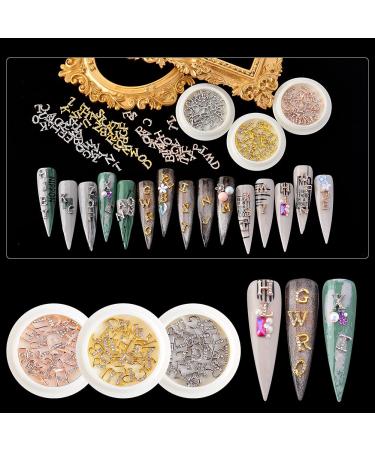 Weilisu Rhinestone Letters Nail Studs - Gold, Silver, Rose Gold | 3D Capital Rhinestone English Alphabet Charm for DIY Manicure Nails - Buy Online on SooperMarket.com