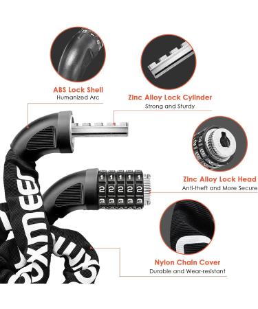 Looxmeer 90cm Bicycle Lock - High Safety Chain Lock with 5-Digit Code Hardened Steel Black - Secure Your Bike Anywhere - Buy Online on SooperMarket.com