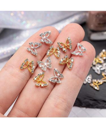 Noverlife 26PCS 3D Alloy Butterfly Nail Charms with Crystal Diamonds - Gold & Silver - Buy Online on SooperMarket.com