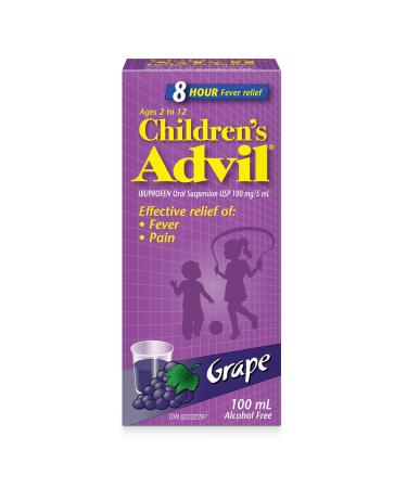 Children's Advil (100 ML Grape Flavour) Ibuprofen Suspension Temporary Fever Reducer 100 ML Grape