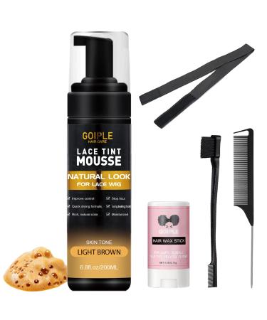 Lace Tint Melting Hair Mousse  6.8 fl oz Lace Tint Mousse for Women Hair Wigs Lace Wigs Toupees and Hairpieces Natural Finishing Lace Color  Lace Tint for Wigs Tool Set (Light Brown)