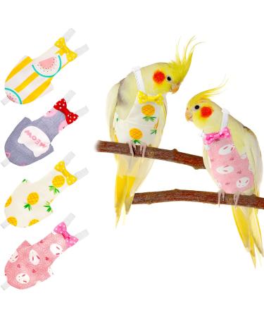 Nuanchu 4 Pieces Bird Diapers Flight Suite Liners Washable Reusable Protective Parrot Nappy Clothes with Waterproof Inner Layer Cute Urine Wet Suit for Parrot Macaw Budgies Parakeet Rabbit Patterns S