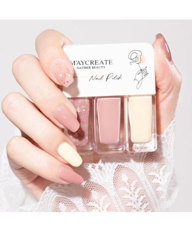 Nail Polish Nail Varnish Pink White Glitter 3 -in-1 Nail Polish Quick Dry Breathable French Manicure Nude Natural Elegant Non-toxic No UV Needed Nail Polishes for Woman Home DIY Nail Art Gift - Buy Online on SooperMarket.com