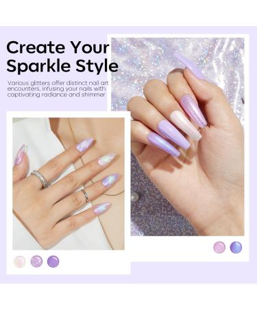 Modelones Purple Glitter Gel Nail Polish 6 Colors Shimmer Violet Mermaid Gel Polish Cat Eye Sparkle gel nail Soak Off Led Summer Nail Gel Polish for Women Girl DIY Nail Art Gift Purple Gliiter - Buy Online on SooperMarket.com