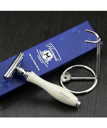 Gent's Classic DE Safety Razor in Elegant Ivory | Stylish Stainless Steel Stand | Perfect Men's Shaving Gift Essentials - Buy Online on SooperMarket.com