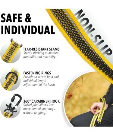Bluzelle Strong Double Dog Lead 3m for Large Dogs | Adjustable & Reflective | Hands-Free Leash for Dogs up to 220lb | Yellow - Buy Online on SooperMarket.com
