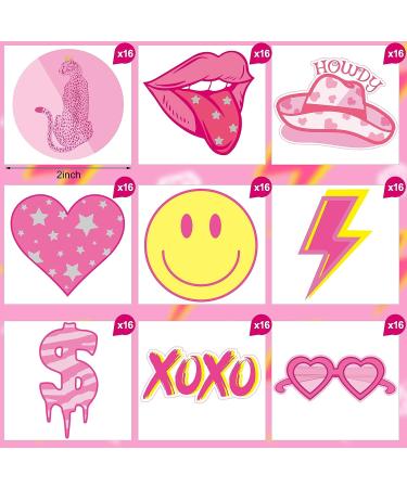 144 Pieces Pink Preppy Theme Temporary Tattoos - Assorted Cowgirl Birthday Decorations for Girls - Bachelorette Party Stickers with 9 Styles - Buy Online on SooperMarket.com