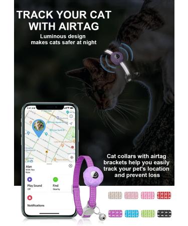 Shop Airtag Cat Neck Band | Reflective Kitten Collar with Holder & Bell | Light Tracker for Young Cats - Purple - Buy Online on SooperMarket.com