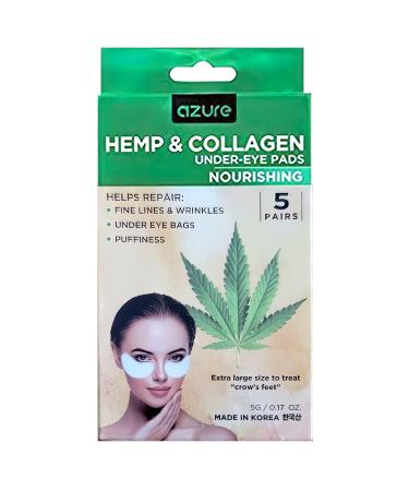 AZURE Hemp & Collagen Nourishing Under Eye Pads - Toning Hydrating & Anti Aging Eye Mask Patches - Reduces Fine Lines Wrinkles Dark Circles & Puffiness - Skin Care Made in Korea - 5 Pairs