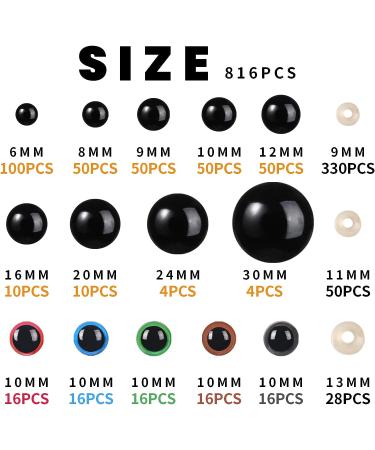 816 Pcs Colorful Safety Eyes for Amigurumi - Plastic, 6-30mm, with Washers - Ideal for Crochet, Stuffed Animals, Teddy Bears - Buy Online on SooperMarket.com