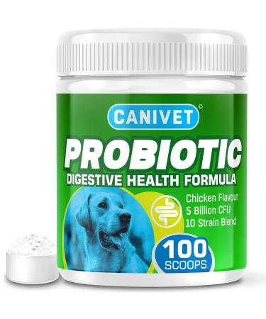 CANIVET Probiotics for Dogs. Canine Dietary Supplement - Aids Digestive Health 100g Powder Dog Probiotic. 5 Billion CFU** with 10 Strains of Good Bacteria for your Dog's Digestive Health. 100 g (Pack of 1)