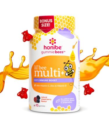 Honibe Vitamin D Gummies for Kids and Adults | Honey-Based Vitamins Made in Canada & Kids Multivitamin Gummies Plus Immune Boost | Honey-Based Vitamins Made in Canada | 70 gummies - Buy Online on SooperMarket.com
