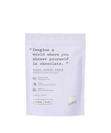 Frank Body Cacao Coffee Scrub | Natural Vegan Cruelty Free Exfoliating Body Scrub Smooths Hydrates and Nourishes Skin with Cacao Extract Macadamia Oil and Vitamins A E and D | 7.05 oz / 200 g