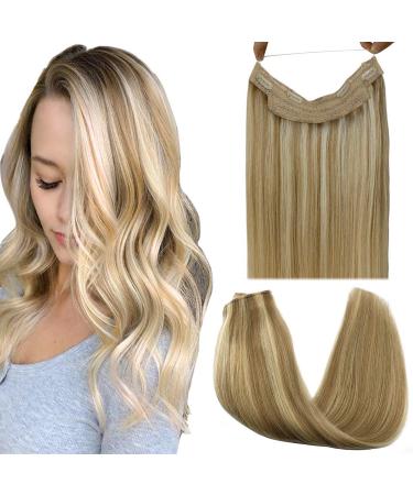 GOO GOO Hair Extensions Human Hair Light Blonde Highlighted Golden Blonde 12 Inch 70g Remy Hair Extensions Wire Hair Extensions Invisible Hairpieces Secret Fish Extensions 12 Inch #(P16/22) Light Blonde Highlighted Golden