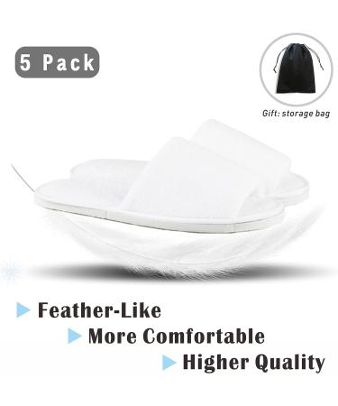 5 Pairs Velvet Open Toe Spa Slippers with Travel Bags | One Size Fits Most Men and Women - White - Buy Online on SooperMarket.com