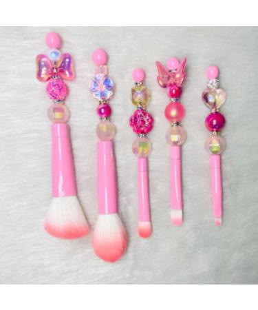 Pink Beadable Makeup Brushes Set of 5 - DIY Craft Kit for Crafters | Silicone Focal Beads & Keychain Included - Buy Online on SooperMarket.com