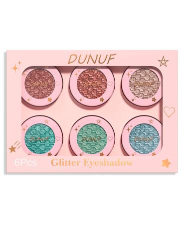 Glitter Eyeshadow 6 Colors Crease-Free Moisturizing Smooth Formula Highly Pigmented Long Lasting Smoky Metallic Shimmer Glitter Pressed Fine Powder Eye Shadow Makeup Palette Pack of 6 GEYE-080