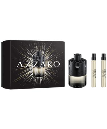Azzaro The Most Wanted Eau de Toilette Intense Aromatic & Woody Mens Cologne Gift Set 3-Piece Set Includes Full Size Fragrance (100ml) + Two Travel Size Sprays (10ml) - Gifts for Men