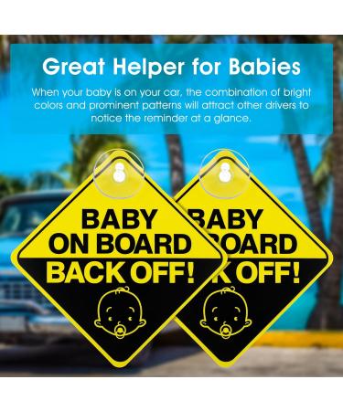 Bewudy 2 PCS Baby on Board Car Warning Sign with Suction Cups - Reusable Yellow Baby in Car Sticker (Back Off) - Eye-catching Safety Decal for Vehicles - Buy Online on SooperMarket.com
