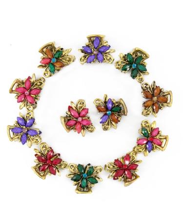Yeshan Set of 12pcs Vintage Flower Design Metal Mini Jaw Clip With Rhinestone and Crystal Claw Hair Clip SET4(Pack of 12)