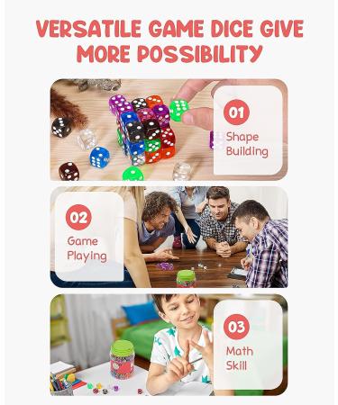 JoyCat 100 16mm 6 Sided Dice Set - Standard Game Dice for Kids and Classroom - 10 Translucent Colors with Storage Bucket - Buy Online on SooperMarket.com