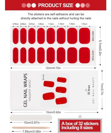 Kalolary 32PCS Gel Nail Polish Strips - Bright Red | Adhesive Full Wrap Sticker with Nail File | Waterproof & Long-Lasting | UV/LED Lamp Required - Buy Online on SooperMarket.com