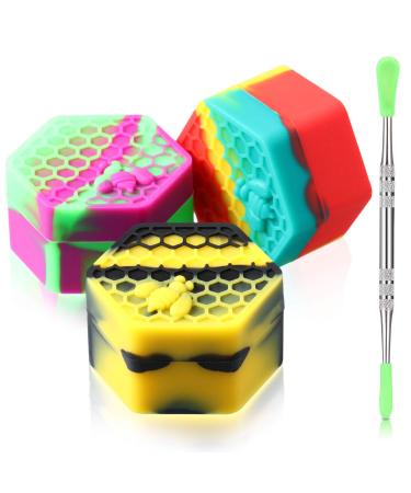 3 Pieces 26ml Hexagon Silicone Container Wax Carving Container Silicone Honeybee Container with Carving Tool for Essential Oil, Lip Balm, Spices (Assorted Color)